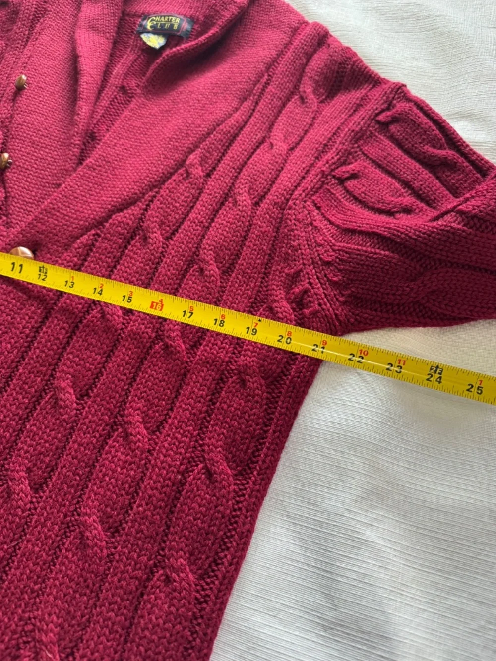 Charter Club Men's Cable Knit Shawl Collar Cardigan in Burgundy Wool Large - Picture 4 of 7